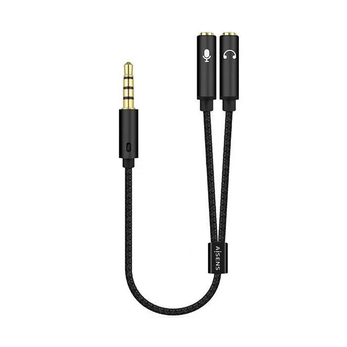 Aisens Cable Adaptador Audio Jack 3.5 4 Pines/M-2xjack 3.5 3 Pines/H - 25cm - Negro
