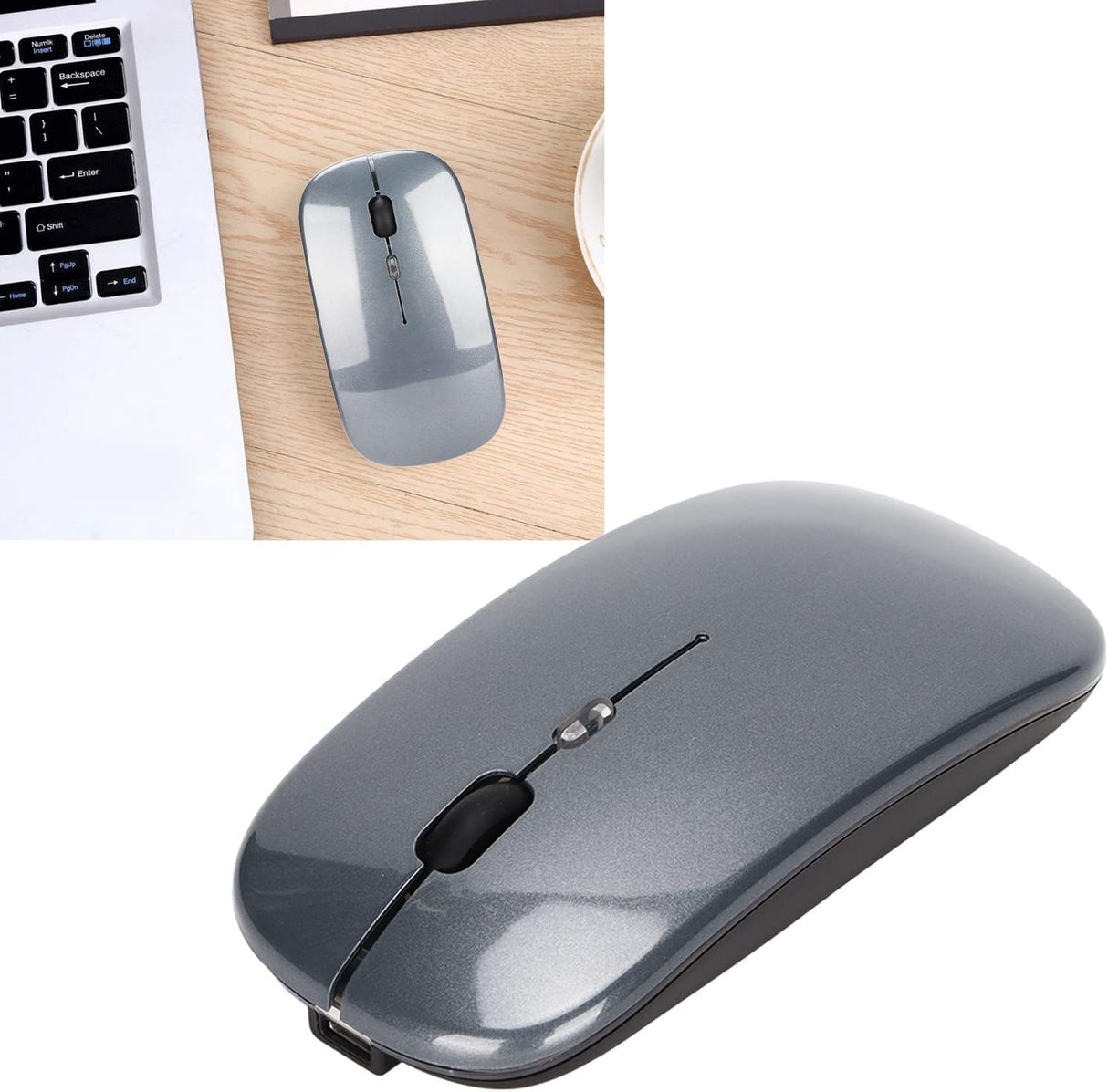 Raton Inalámbrico Recargable 2 En 1 Bluetooth + Usb 2.4g 1600 Dpi Ergonómico Gris