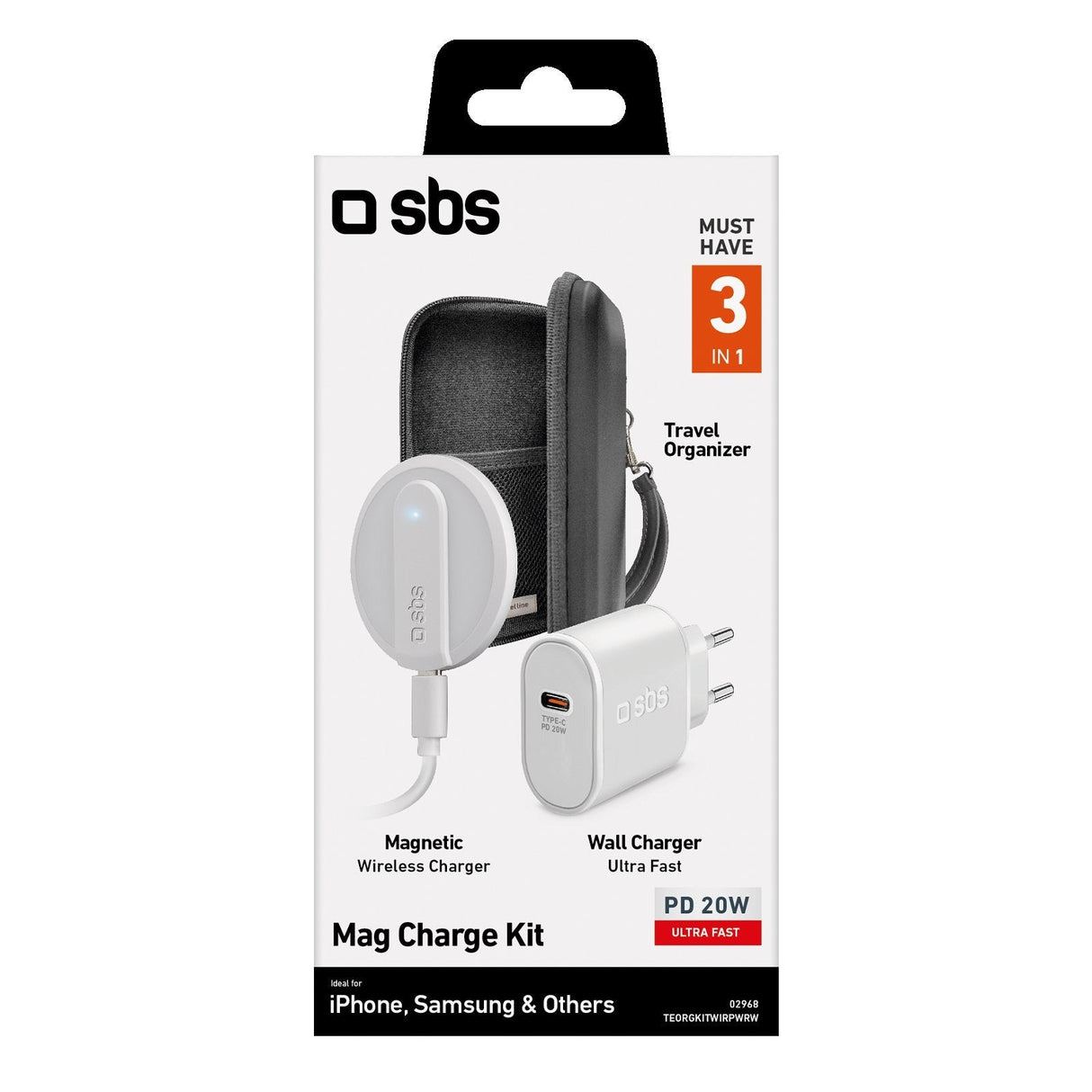 Sbs Kit De Viaje Con Cargador Inalámbrico Y Cargador Usb-C Pd 20w Blanco