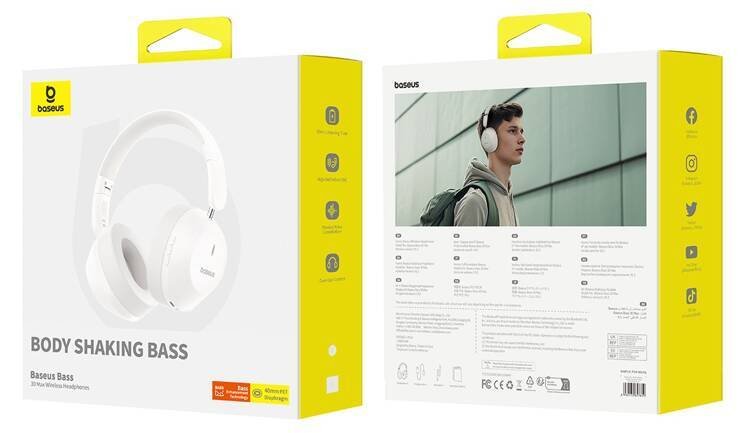 Baseus Earphone Bluetooth Bass 30 Max Wireless Headphones, Bt 5.3, White Eu (A00070700211-00)