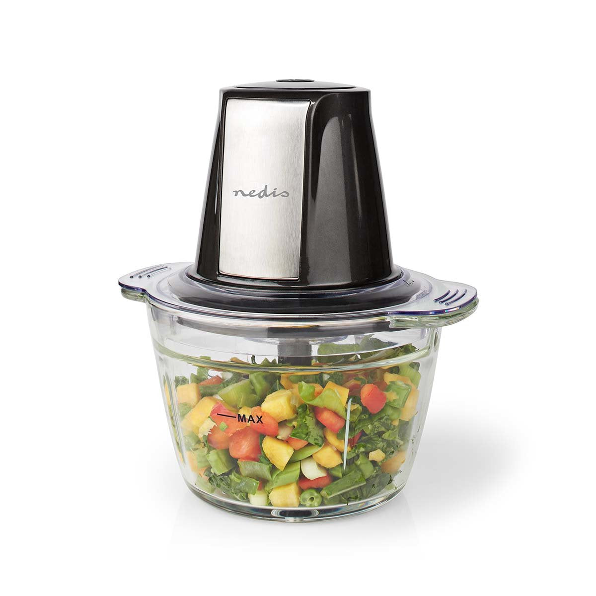 EAN 5412810336791 - Nedis KAMC300CGY picadora eléctrica de alimentos 1 L 500 W Negro, Plata, Transparente imagen 1