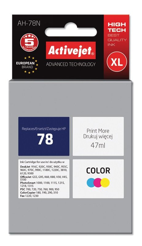 EAN 5904356281913 - Activejet AH-78N cartucho de tinta 1 pieza(s) Compatible Alto rendimiento (XL) Cian, Magenta, Amarillo imagen 1