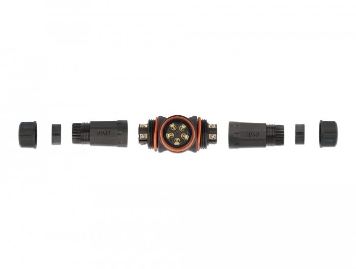 Delock Empalme De Cable T-Form Para Exterior 5 Pin, Ip68 Impermeable, Atornillable, Diámetro Del Cable 4,5 - 7,5 Mm Negro