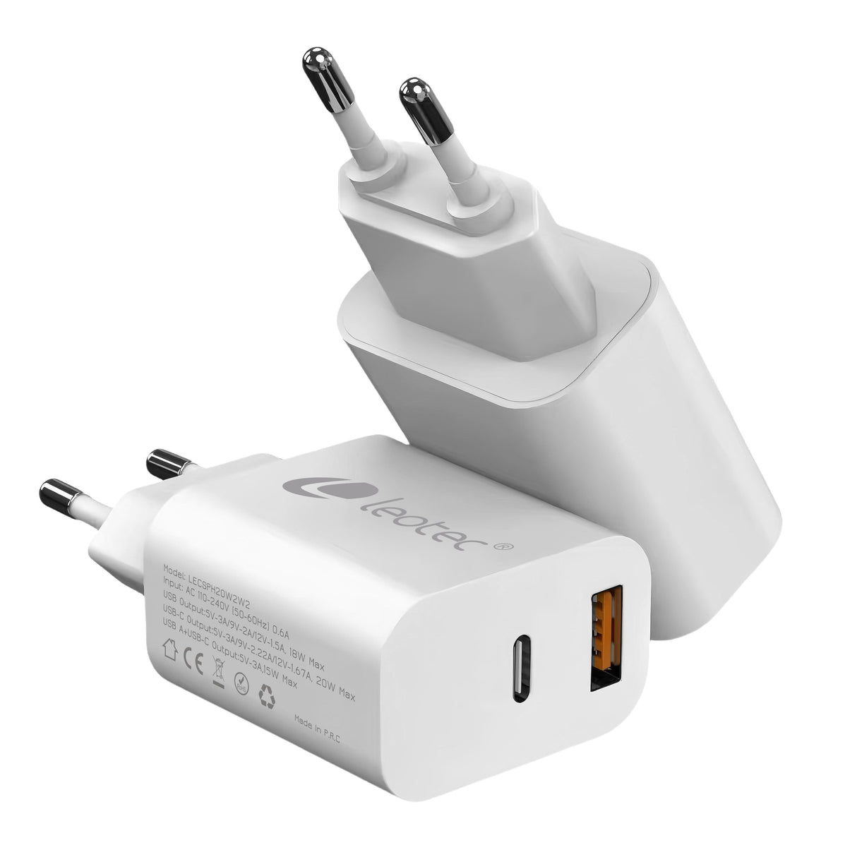 Cargador Pared/Viaje Usb-C/Pd + Usb-A 20w Blanco Leotec Leotec Cargador 20w Carga Rapida 1 Usb-C Pd + 1 Usb-A Blanco (Compatible Con Apple Y Samsung)