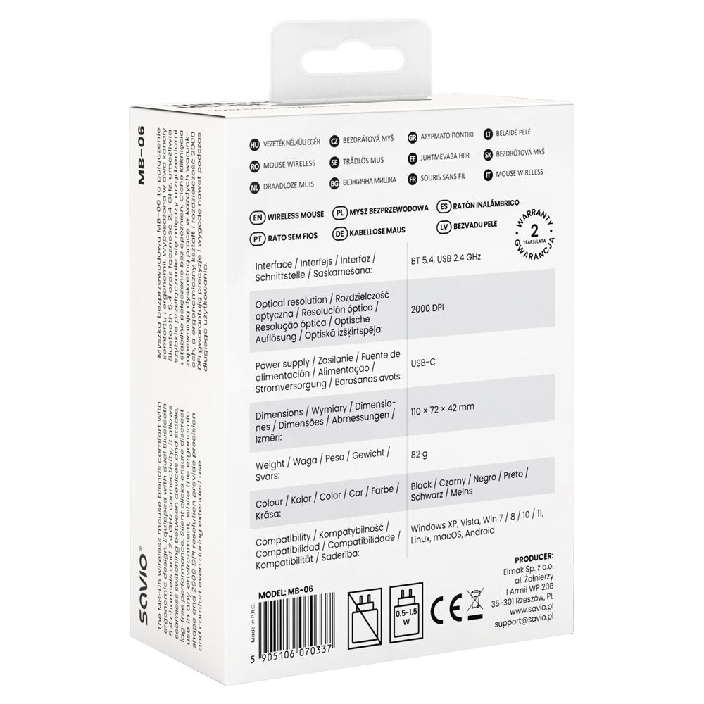 Ratón Savio Mb-06 Universal Ambidextro Bluetooth 3800 Dpi