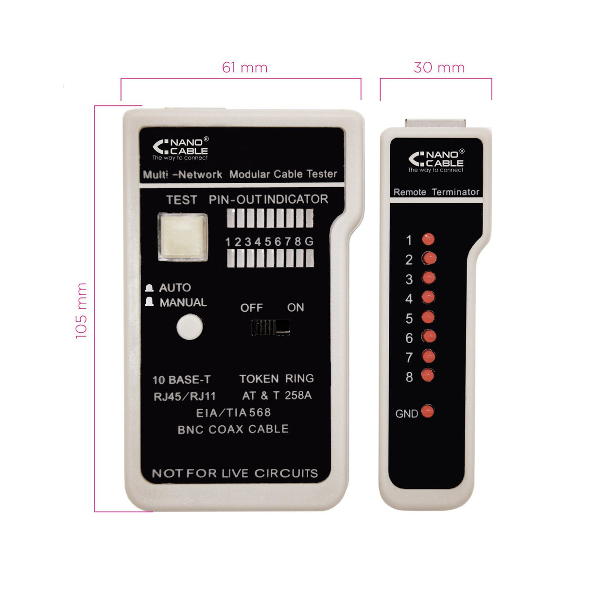 EAN 8433281005921 - Nanocable 10.31.0303 comprobador de cables de red Negro, Blanco imagen 3