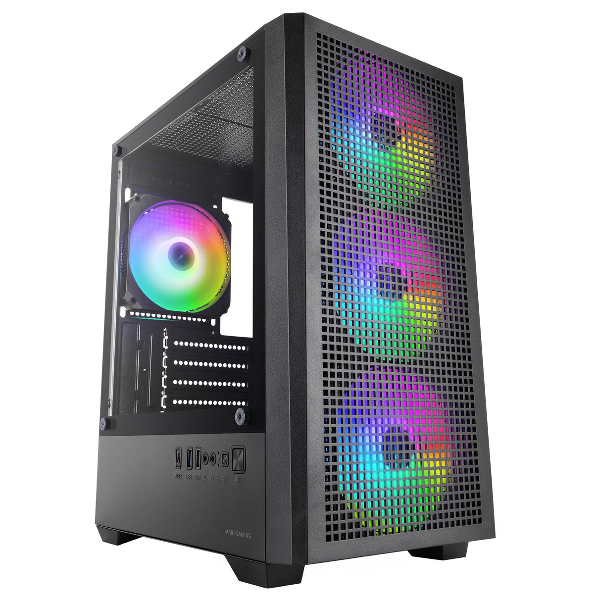 Caja Pc Microatx Mars Gaming Mc-Vector Gpu Max 282mm Cristal Templado Mesh Argb Usb-C Negra