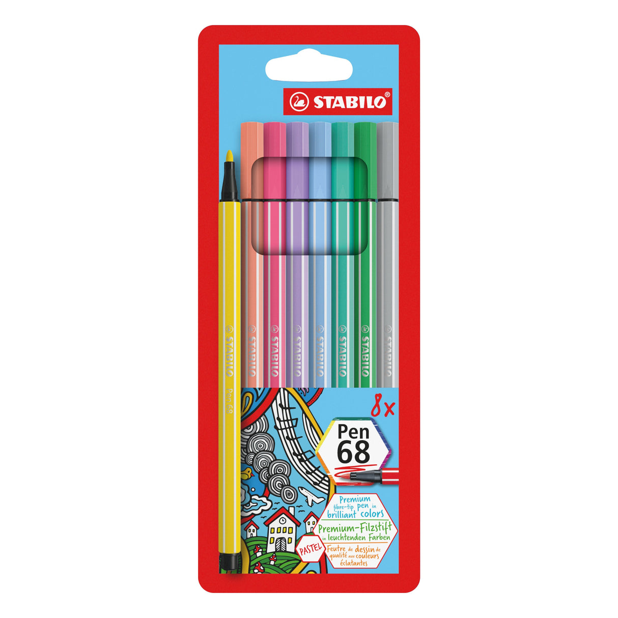 Estuche De 8 Rotuladores Stabilo Pen 68 Colores Pastel Punta 1mm Tinta Al Agua Acuarelable