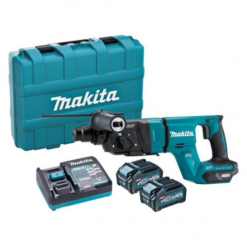 Martillo Combinado Inalámbrico Makita Hr007gm201 Xgt, 40 Voltios, Martillo Perforador (Azul/Negro, 2x Batería De Iones De Litio De 4,0 Ah)