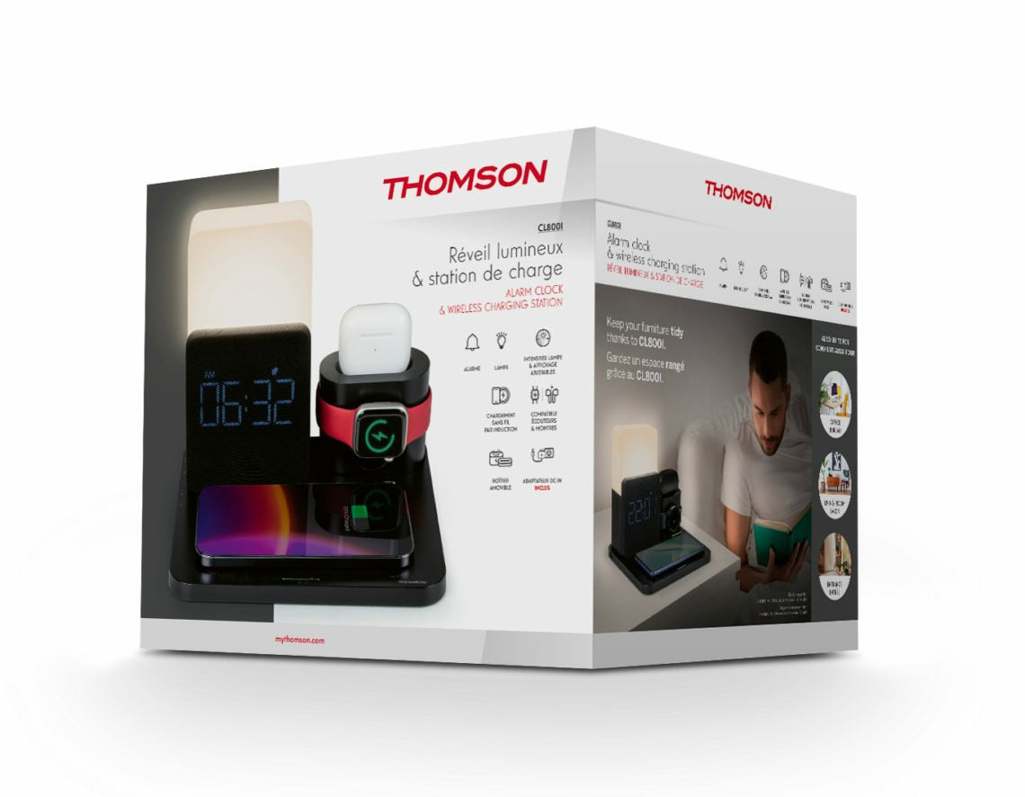 Reloj Despertador Thomson Con Estación De Carga Inalámbrica Y Luz Nocturna Cl800i