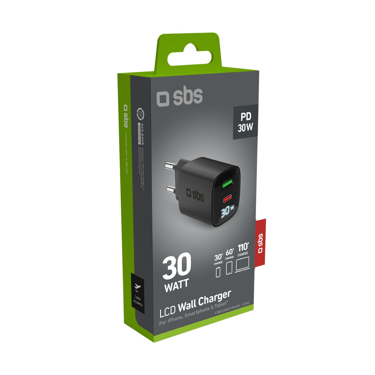 EAN 8018417481475 - SBS TETRGANLCD1USB1C30K cargador de dispositivo móvil Universal Negro Corriente alterna Carga rápida Inte imagen 4