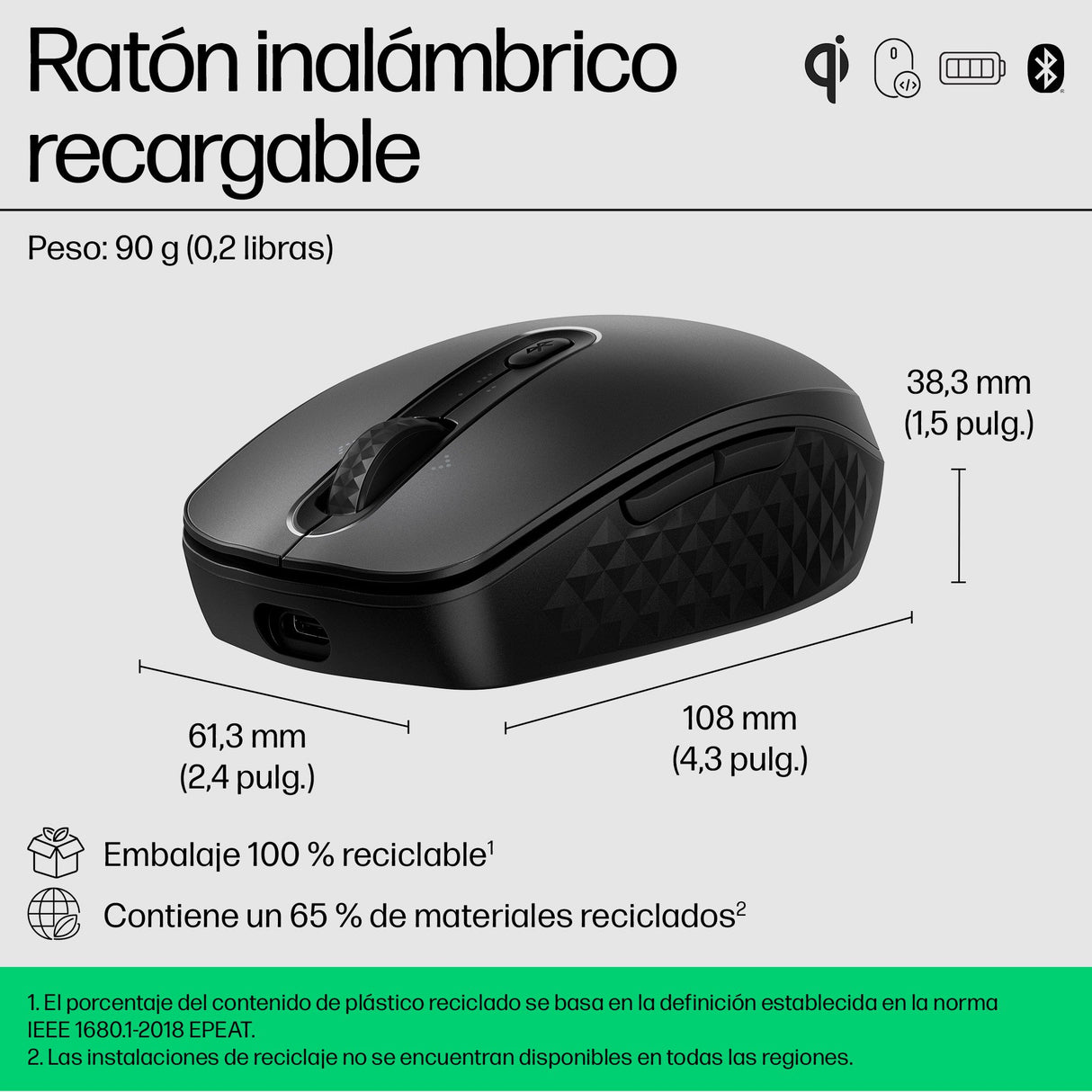 EAN 5715063525555 - HP 695 Qi-Charging Wireless Mouse ratón Oficina Ambidextro Bluetooth 4000 DPI imagen 2