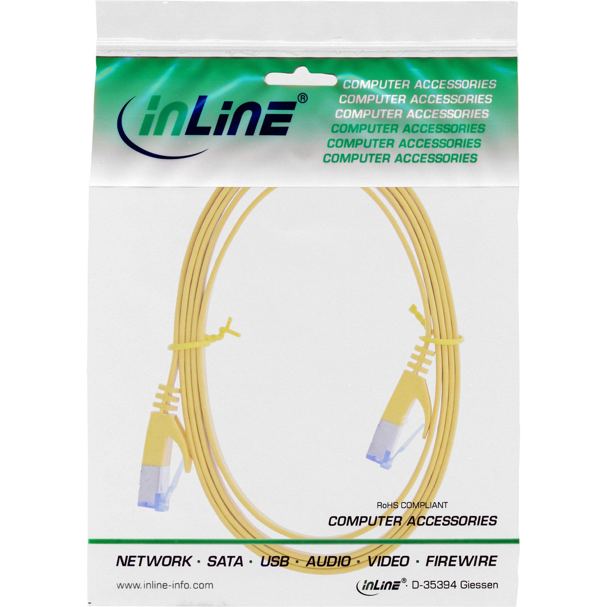 Cable De Red Plano Inline, U/Ftp, Cat.6a, Amarillo, 1 M