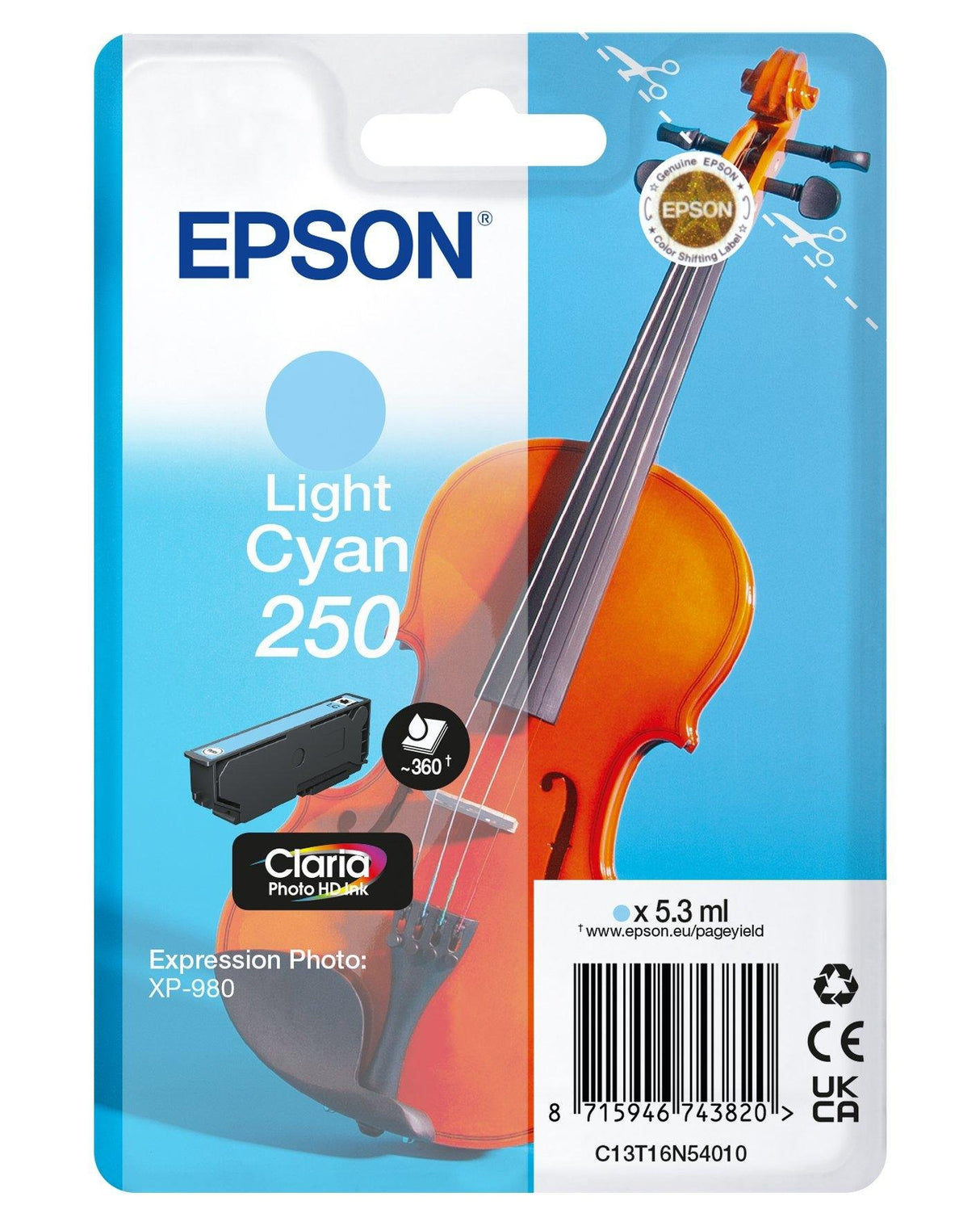 EAN 8715946743820 - Epson 250 Violin Claria Photo HD cartucho de tinta 1 pieza(s) Original Cian claro imagen 1