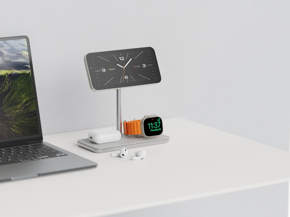 Soporte Base De Carga Inalambrico 3en1 Magsafe Plata Linq Carga Magnética Qi2/ Certificación Mfi Para Apple Watch