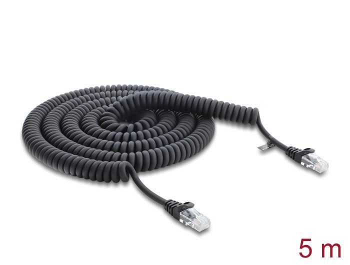Delock Rj45 Cable En Espiral Conector Macho A Macho Cat.5e 5 M Negro