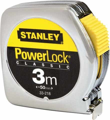 Cinta Métrica Stanley Powerlock, 3 Metros Cromada/Amarilla, 12,7 Mm, Carcasa De Metal 0-33-218