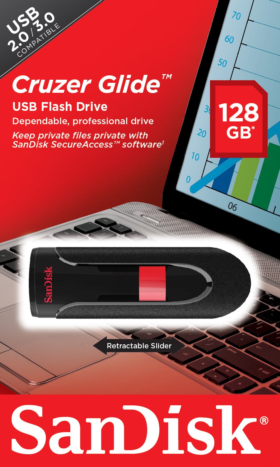 Pendrive Sandisk 128gb 2.0 Cruzer Glide Sdcz60-128g-B35
