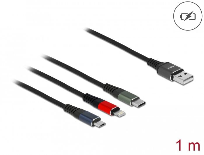 Delock Cable Usb 3 In 1 Para Lightning / Micro Usb / Usb Tipo-C 1 M