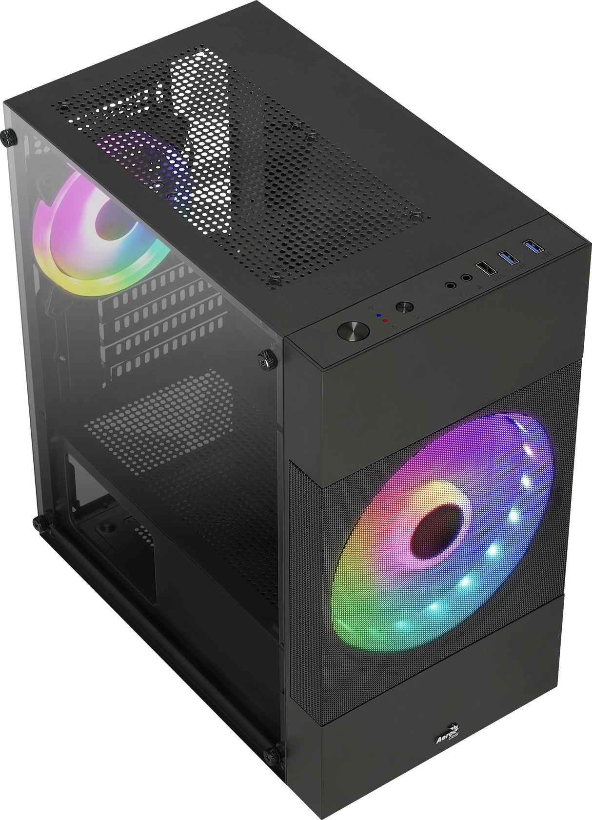 Caja Pc Aerocool Atomic Lite V1 Mini-Tower, Frgb, Vidrio Templado - Negro