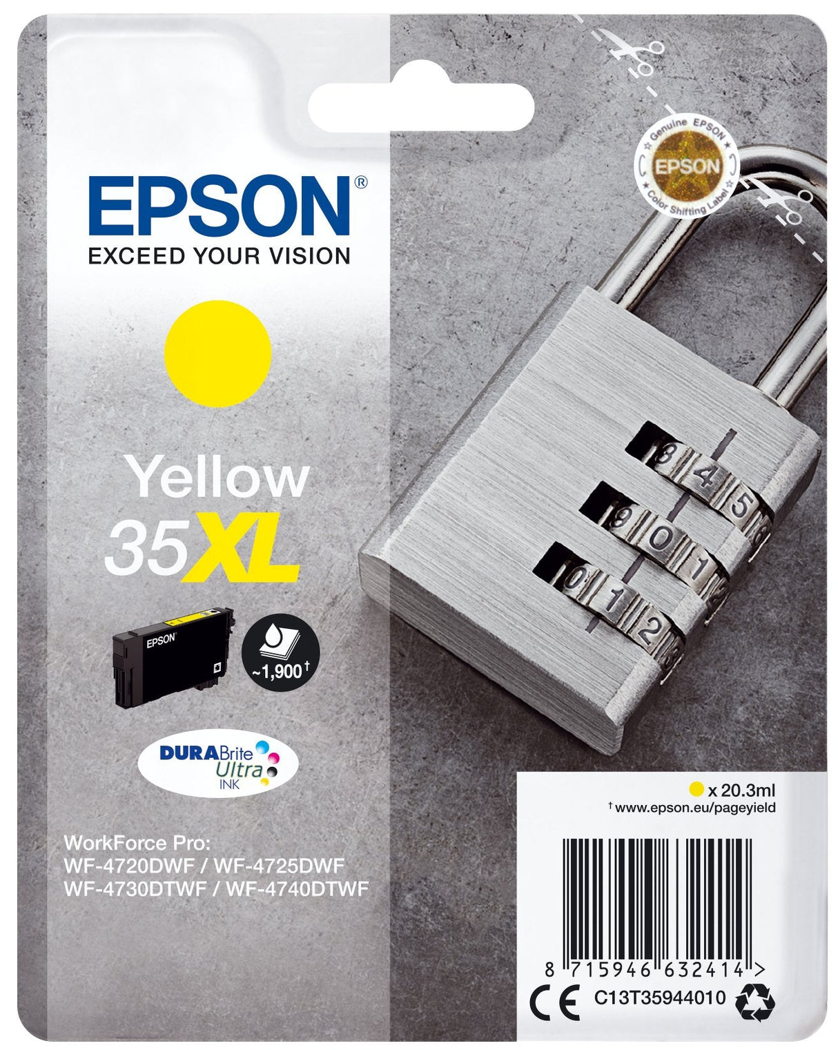 EAN 8715946632414 - Epson Padlock C13T35944010 cartucho de tinta 1 pieza(s) Original Alto rendimiento (XL) Amarillo imagen 1