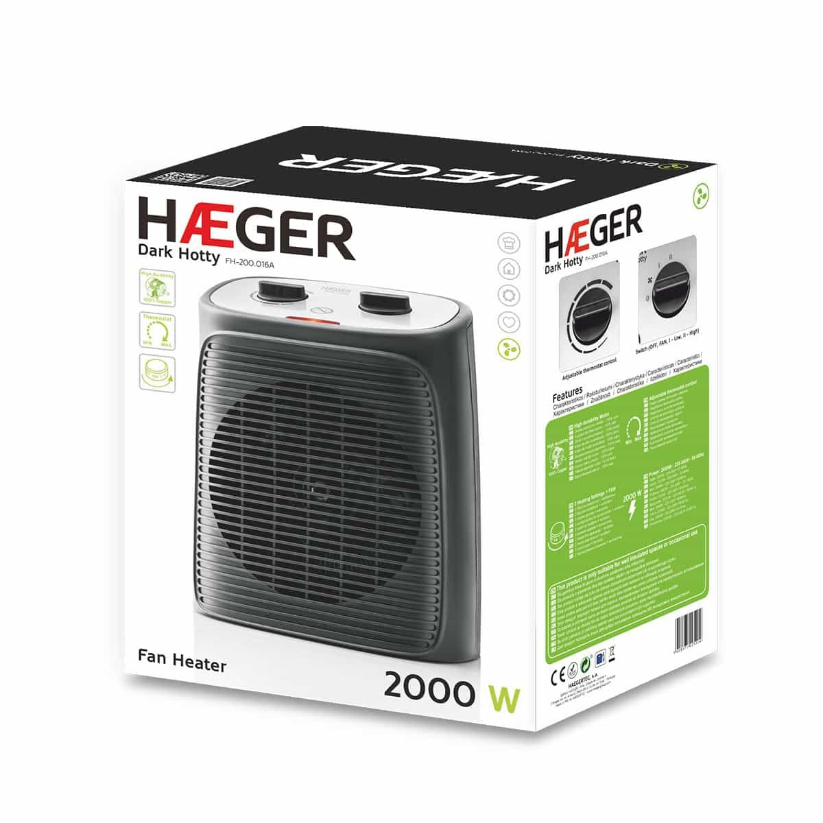 EAN 5608475025204 - Haeger FH-200.016A calefactor eléctrico Interior Negro 2000 W Ventilador eléctrico imagen 2