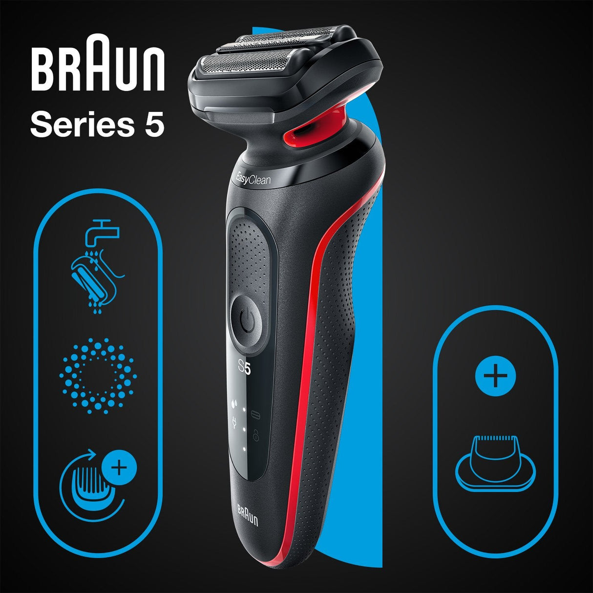 Braun Series 5 51-R1200s Afeitadora Máquina De Afeitar De Láminas Recortadora Negro, Rojo