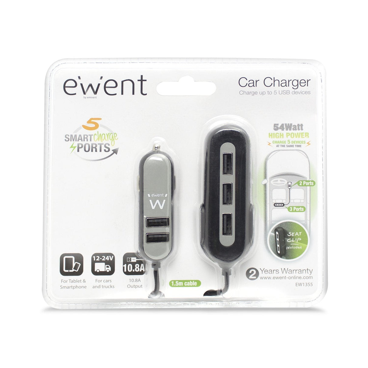 Cargador Usb Ewent Para Coche/ 5 Puertos/ 54w