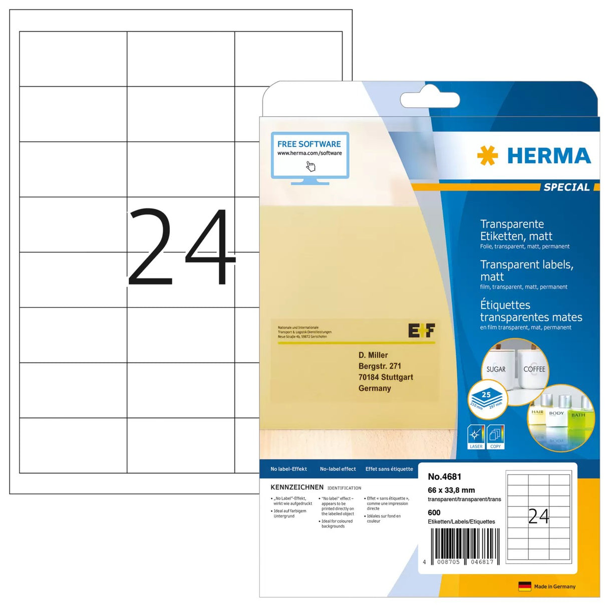 EAN 4008705046817 - HERMA 4681 etiqueta de impresora Transparente Etiqueta para impresora autoadhesiva imagen 1