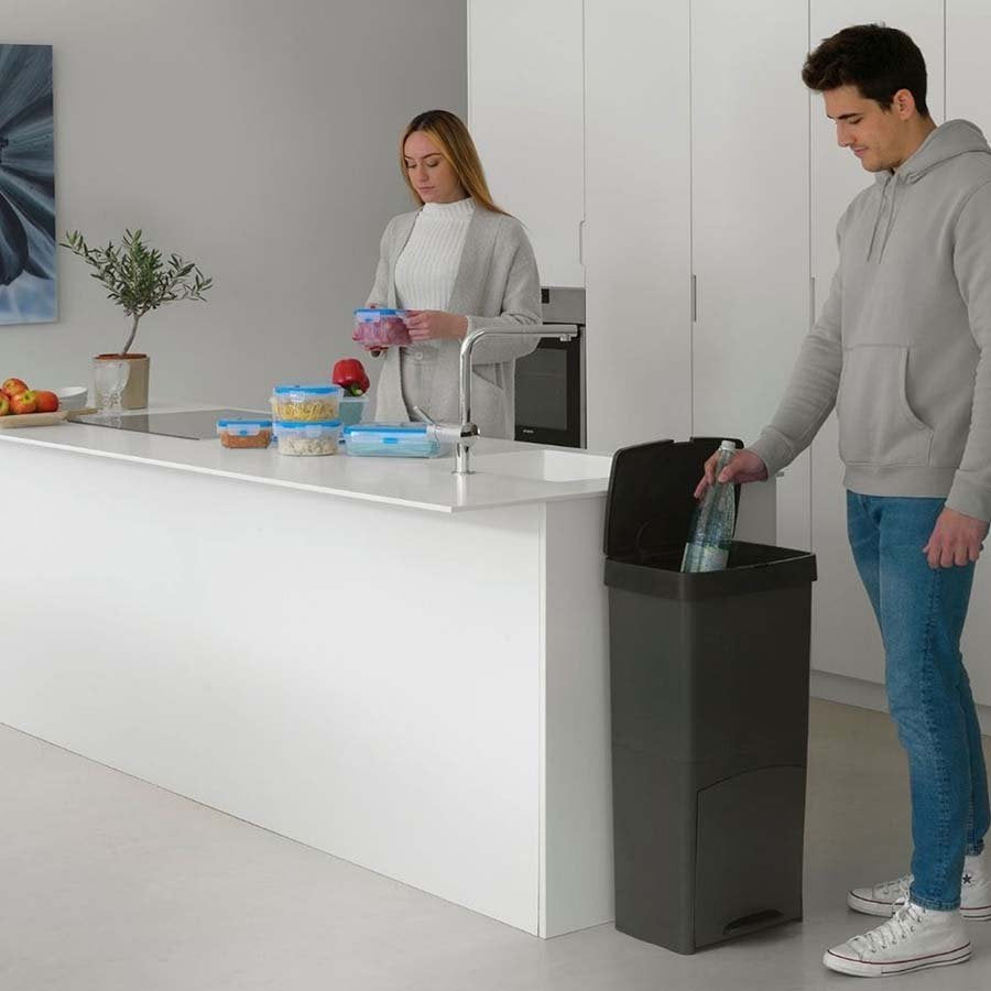 Cubo De Basura O Reciclaje 70l, Vertical, 2 Compartimentos, Papelera Residuos, 76 Cm, Fácil Gestión