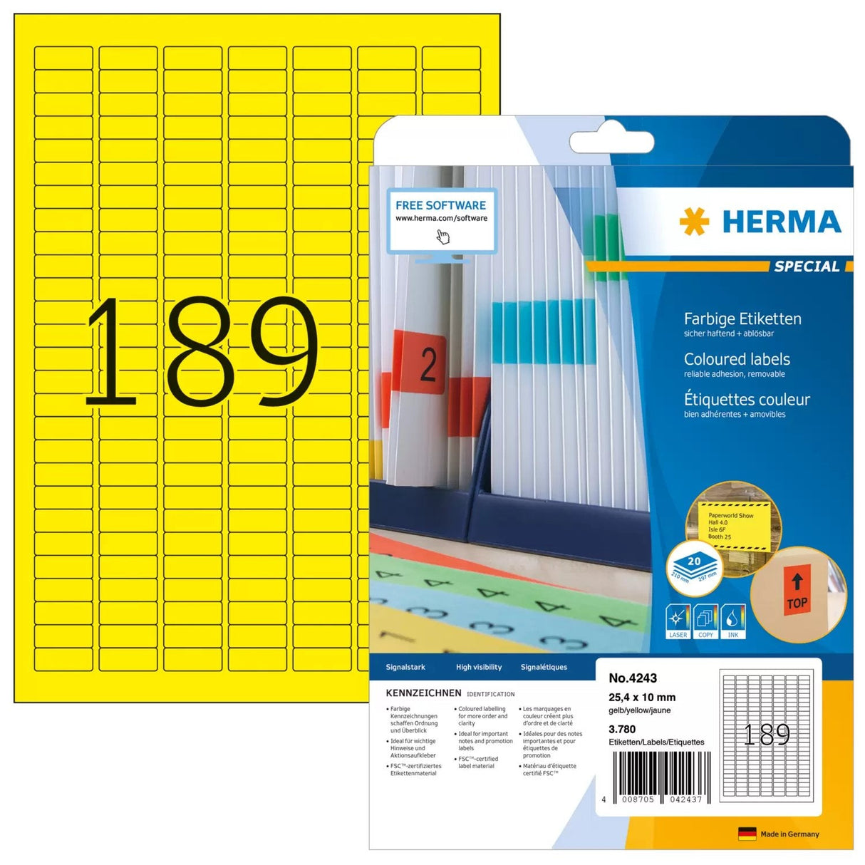 Etiquetas Herma A4 Amarillo 25,4x10 Mm Papel Mate 3780 Piezas.
