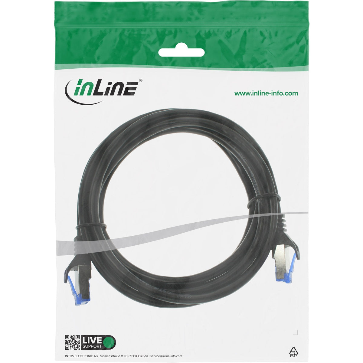 Cable De Red Inline, Cat.6a, S/Ftp, Pe Exterior, Negro, 1,5 M