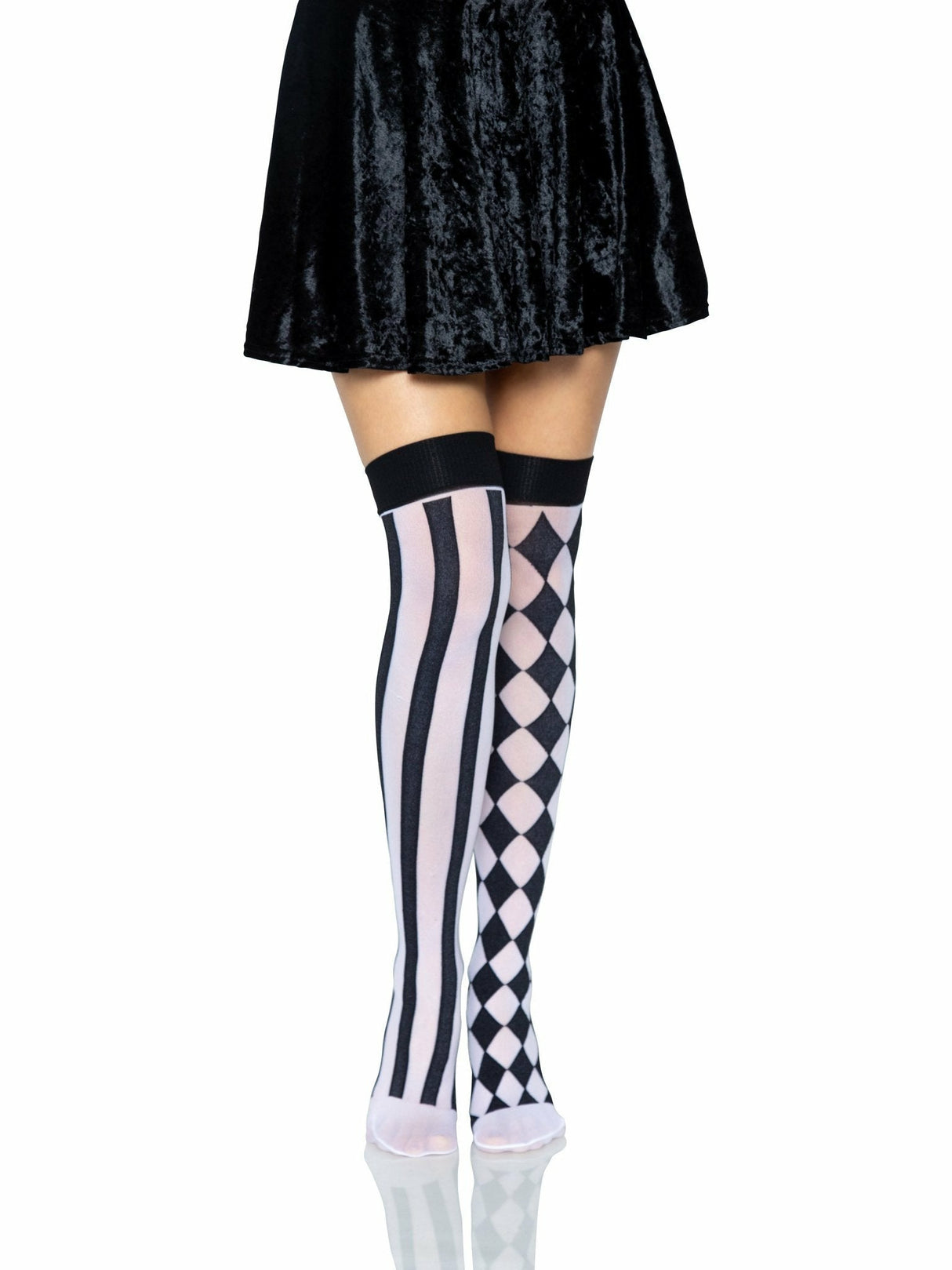 Leg Avenue Calcetines Altos Arlequin Negro/Blanco