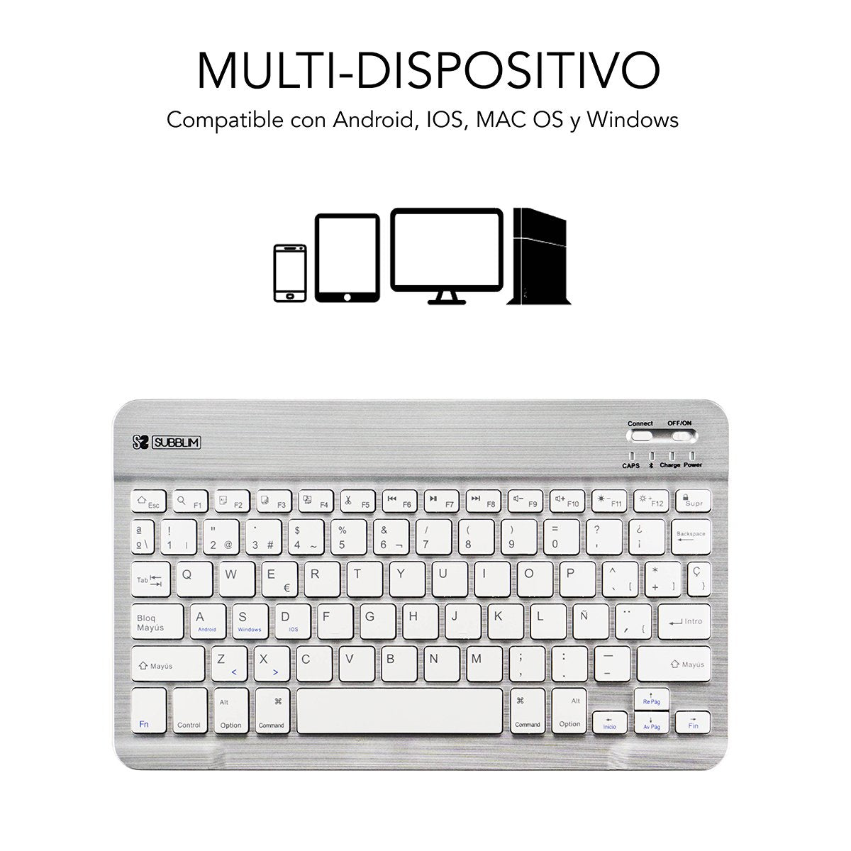 Teclado Compacto Inalámbrico Por Bluetooth Subblim Smart Plata