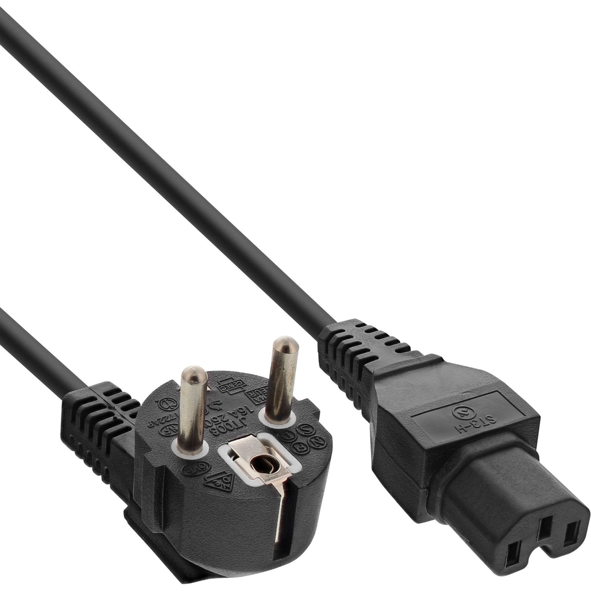 Inline® Power Cable, Cee7/7 Angled A C15 Straight, 3 X 1mm², Negro, 5m