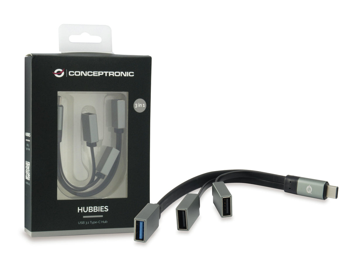 Conceptronic Hub Usb-C 3 Puertos 2x Usb 2.0 1x Usb3.0 Gris Hubbies01g