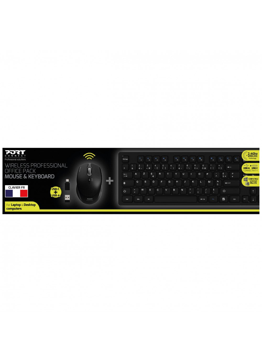 Port Designs Mouse And Keyboard 2in1 Robust And Long-Lasting Keyboard Ergonomic And Ambidextrous Mouse Wireless 2.4ghz Usb-A/Usb-C