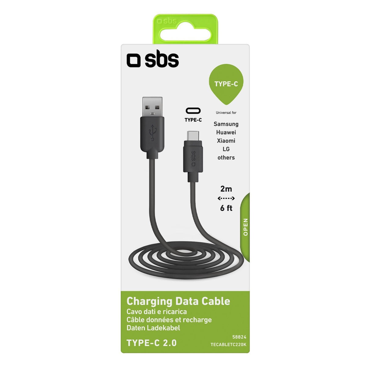 Sbs Tecabletc220k Cable Usb 2 M Usb 2.0 Usb A Usb C Negro