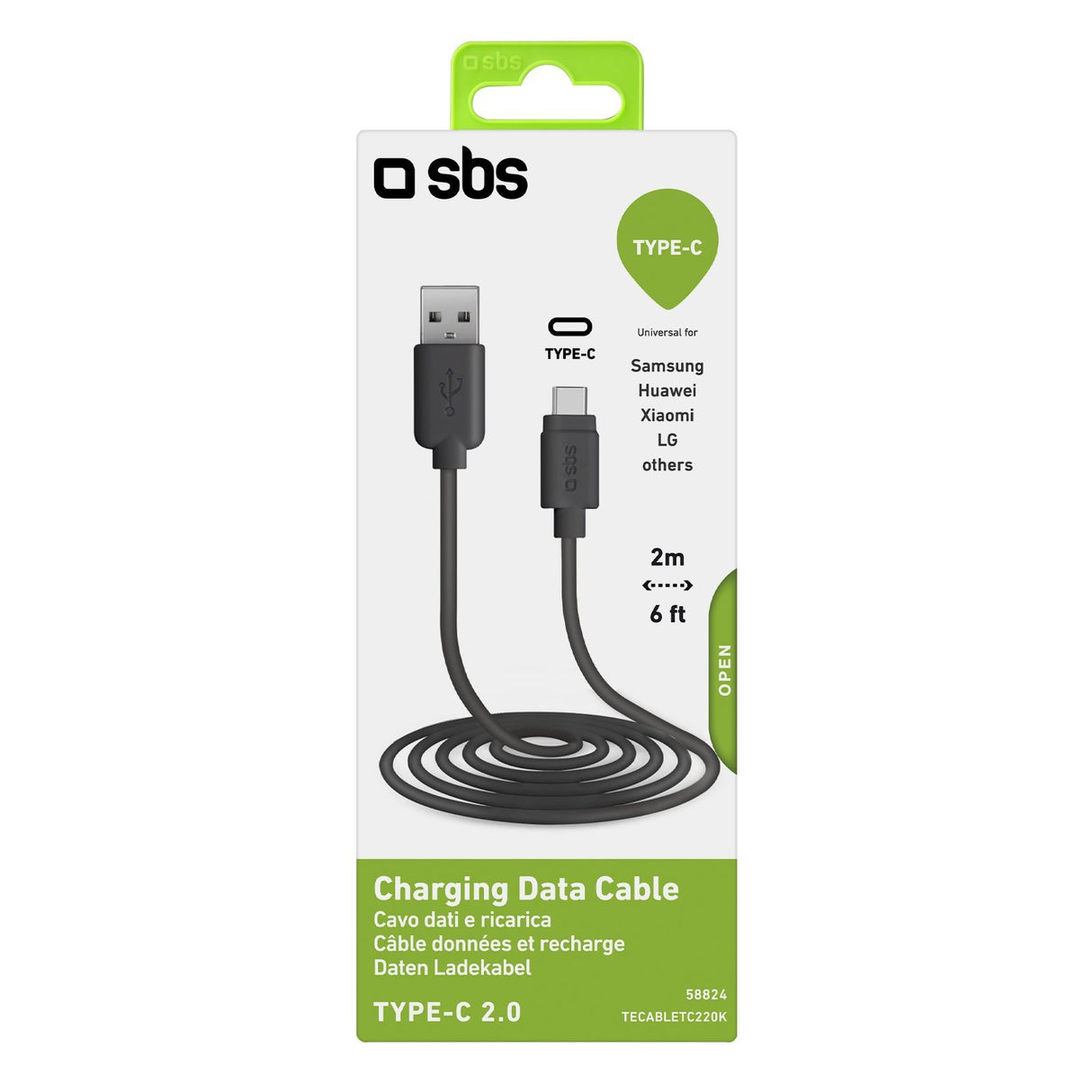 EAN 8018417258824 - SBS TECABLETC220K cable USB USB 2.0 2 m USB A USB C Negro imagen 2