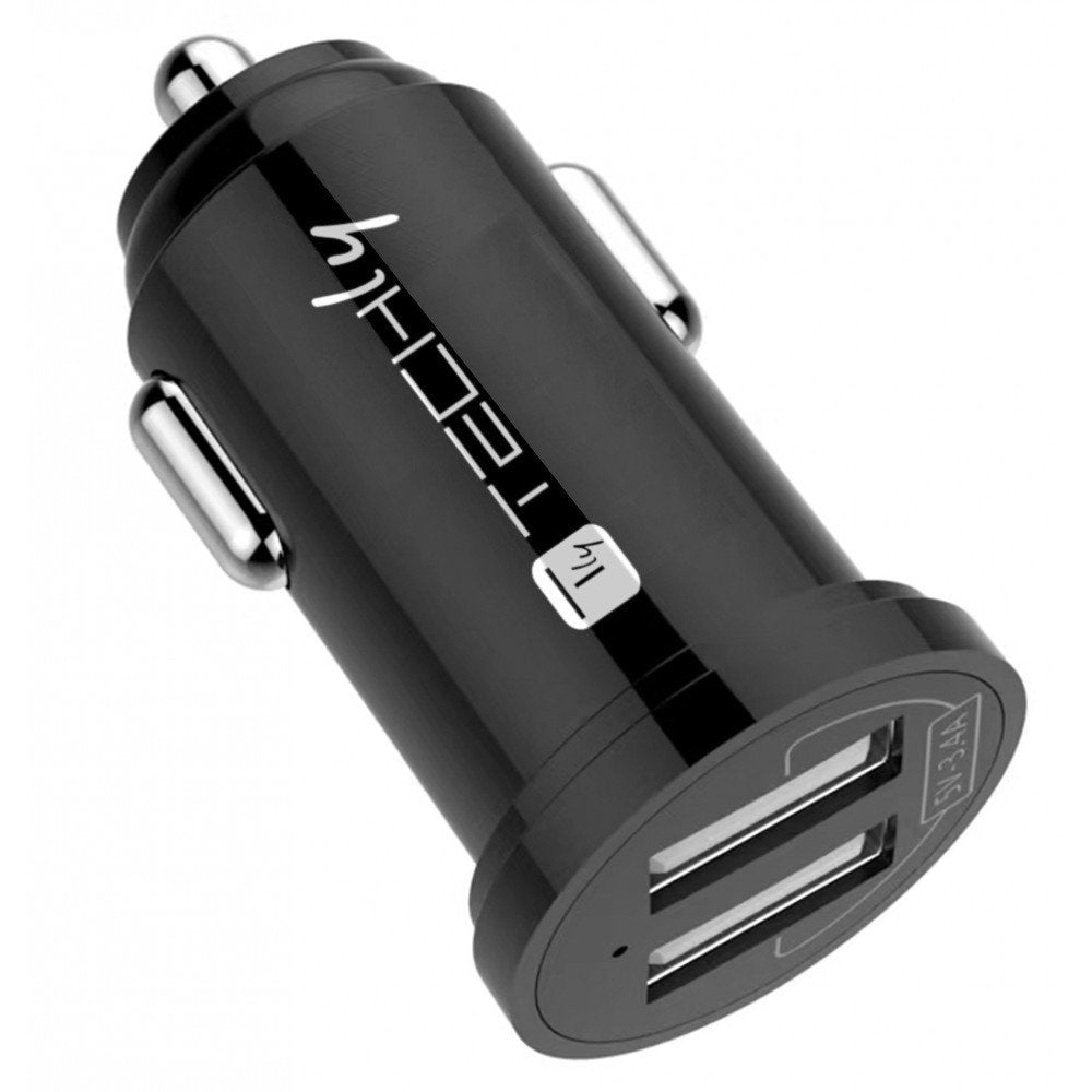 Cargador Mini Coche Techly 2 Puertos Usb-A 12w 2.4a Negro