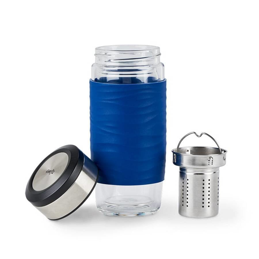 Emsa Tea Mug 420 Ml Transparente, Termo Azul/Transparente, Transparente, Vidrio, Silicona, Acero Inoxidable, China, 420 Ml, 82 Mm