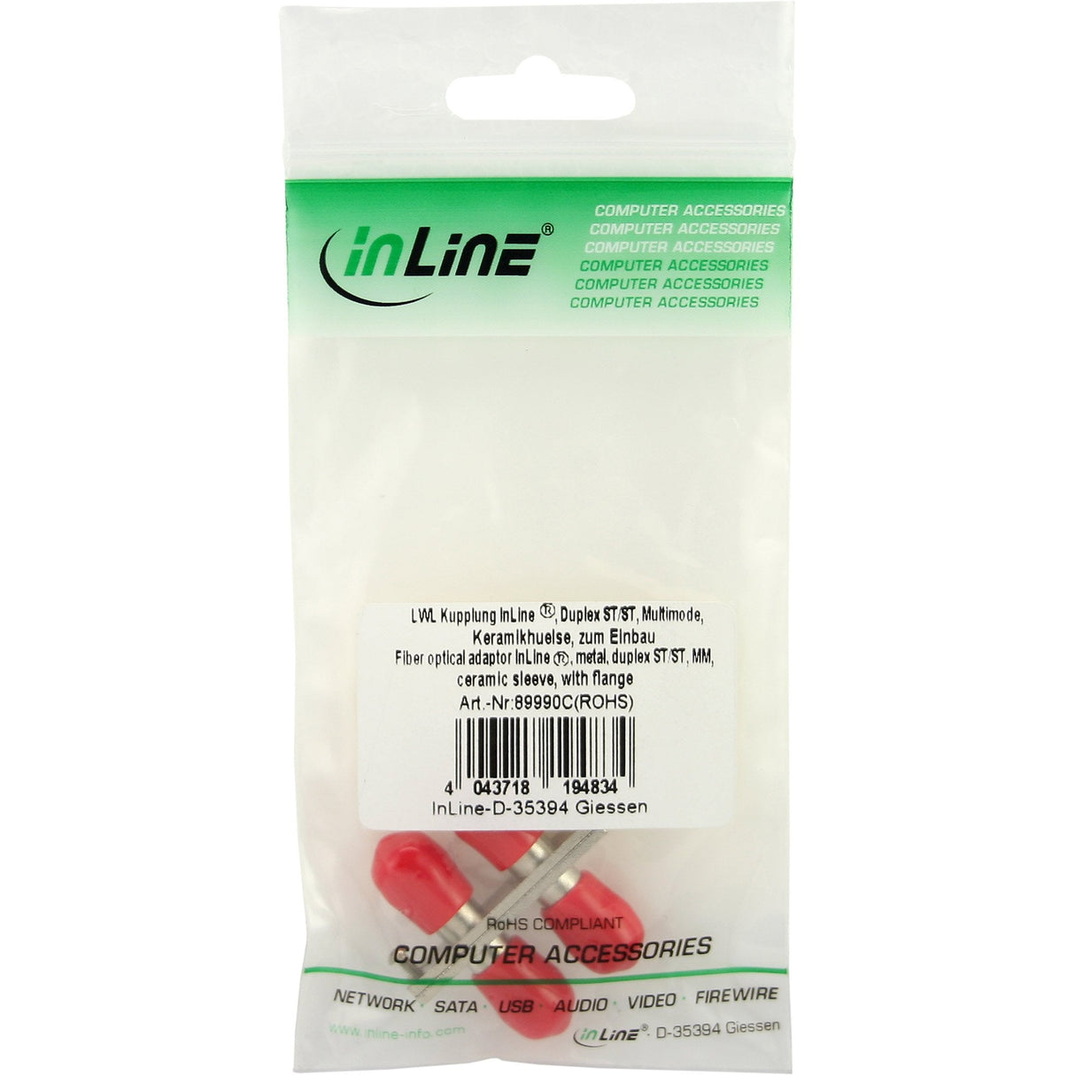 Adaptador De Fibra Óptica Inline Metal Duplex St/St Mm Funda De Cerámica Con Brida