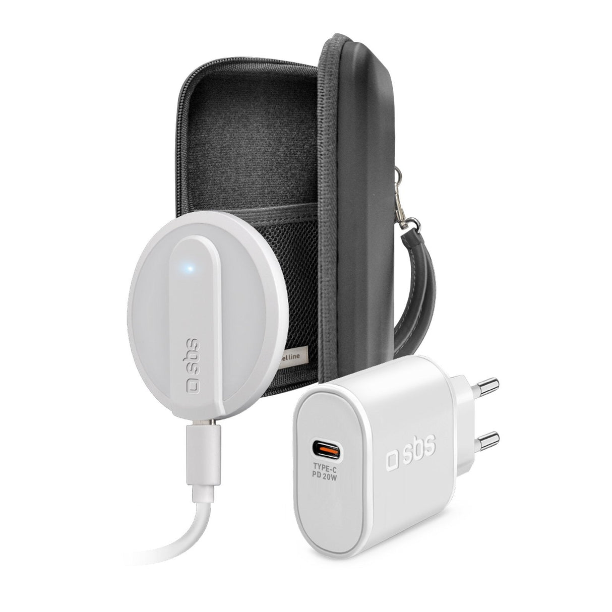Sbs Kit De Viaje Con Cargador Inalámbrico Y Cargador Usb-C Pd 20w Blanco