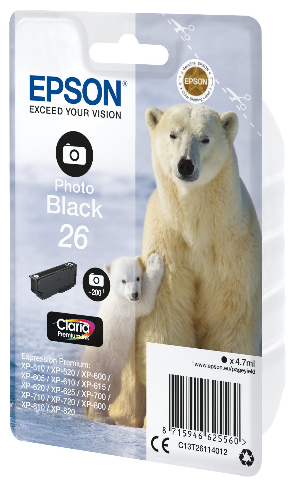 Epson 26 Cartucho Tinta Photo Negro Capacidad Standard 4.7ml 200 Photos 1-Pack Rf-Am Blister