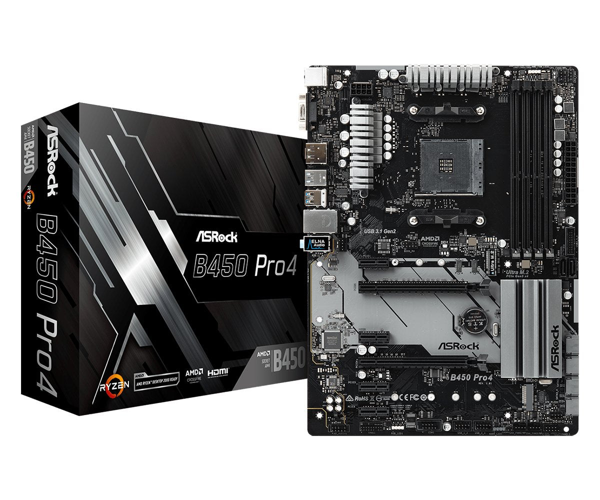 Placa Base Asrock Am4 B450 Pro4 Atx, 4xd4 3200 Sata3 Usb3.1