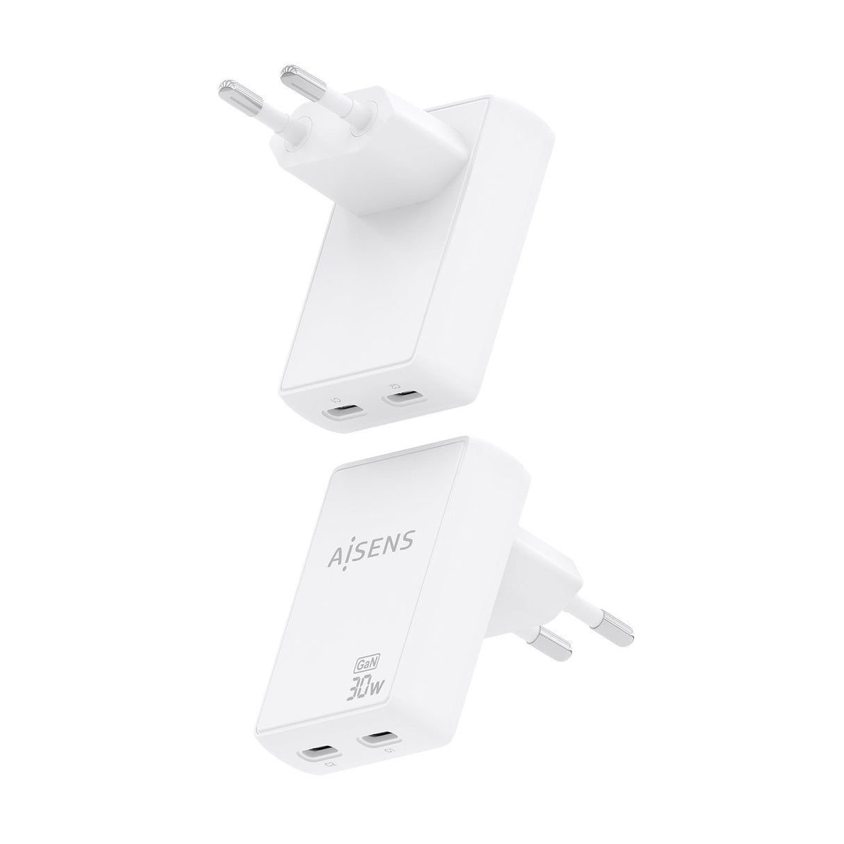 Aisens Cargador De Pared Gan Ultra Delgado 30w, 2xusb-C Pd3.0 Qc4.0, Blanco