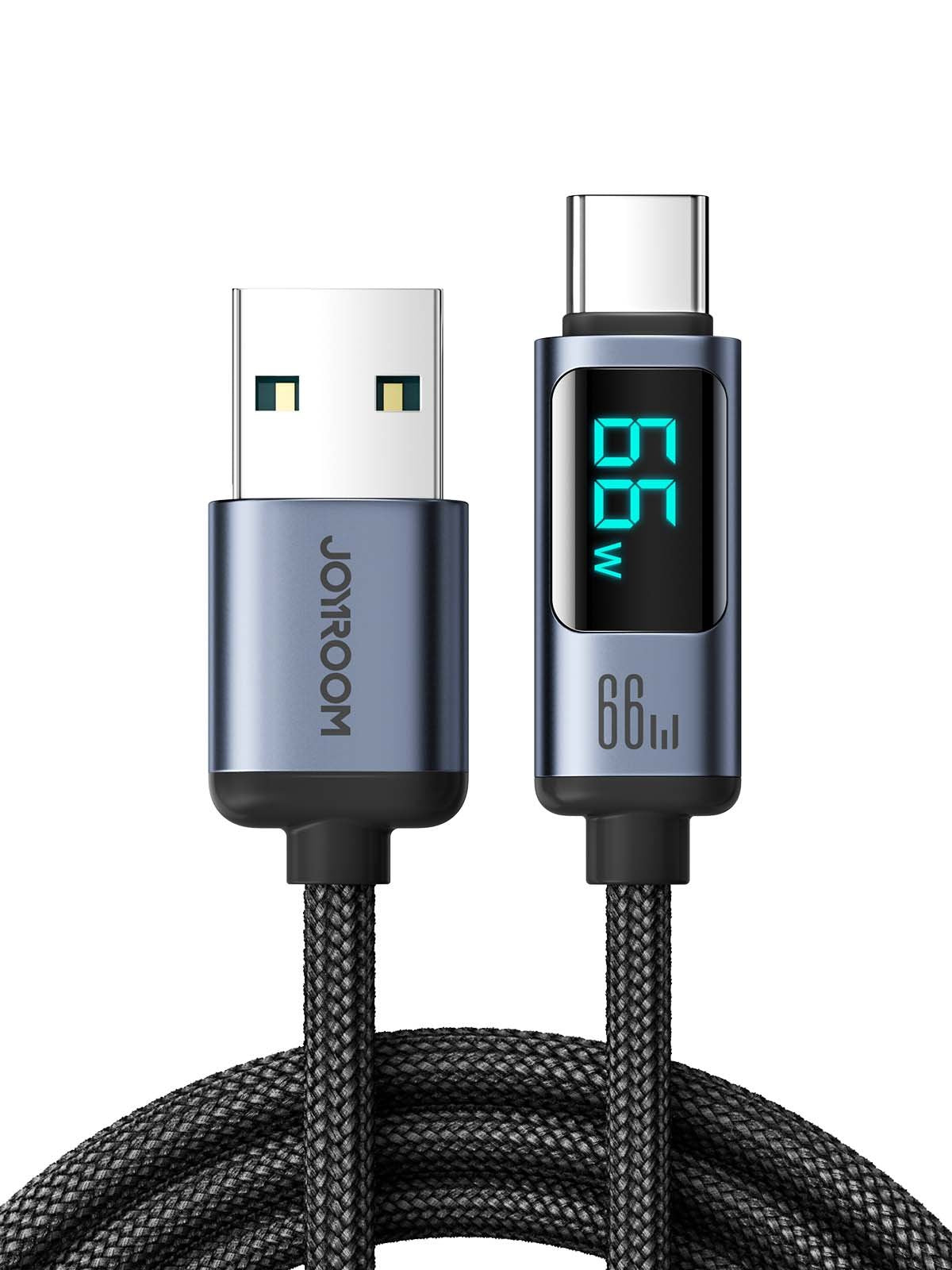 Joyroom Cable Prism Series 66?W Usb-A A Usb-C 1,2?M Con Pantalla Led (Negro)