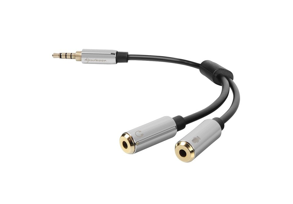 Sharkoon 0.12m, 3.5mm/2x3.5mm Cable De Audio 0,12 M 3,5mm 2 X 3,5mm Negro, Plata