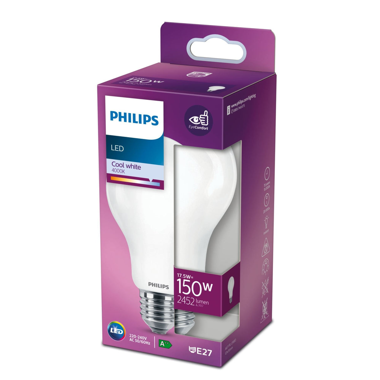 Bombilla Standard Led E27 17,5w 2452lm 4000k Luz Dia Ø7,5x12,1cm. Philips