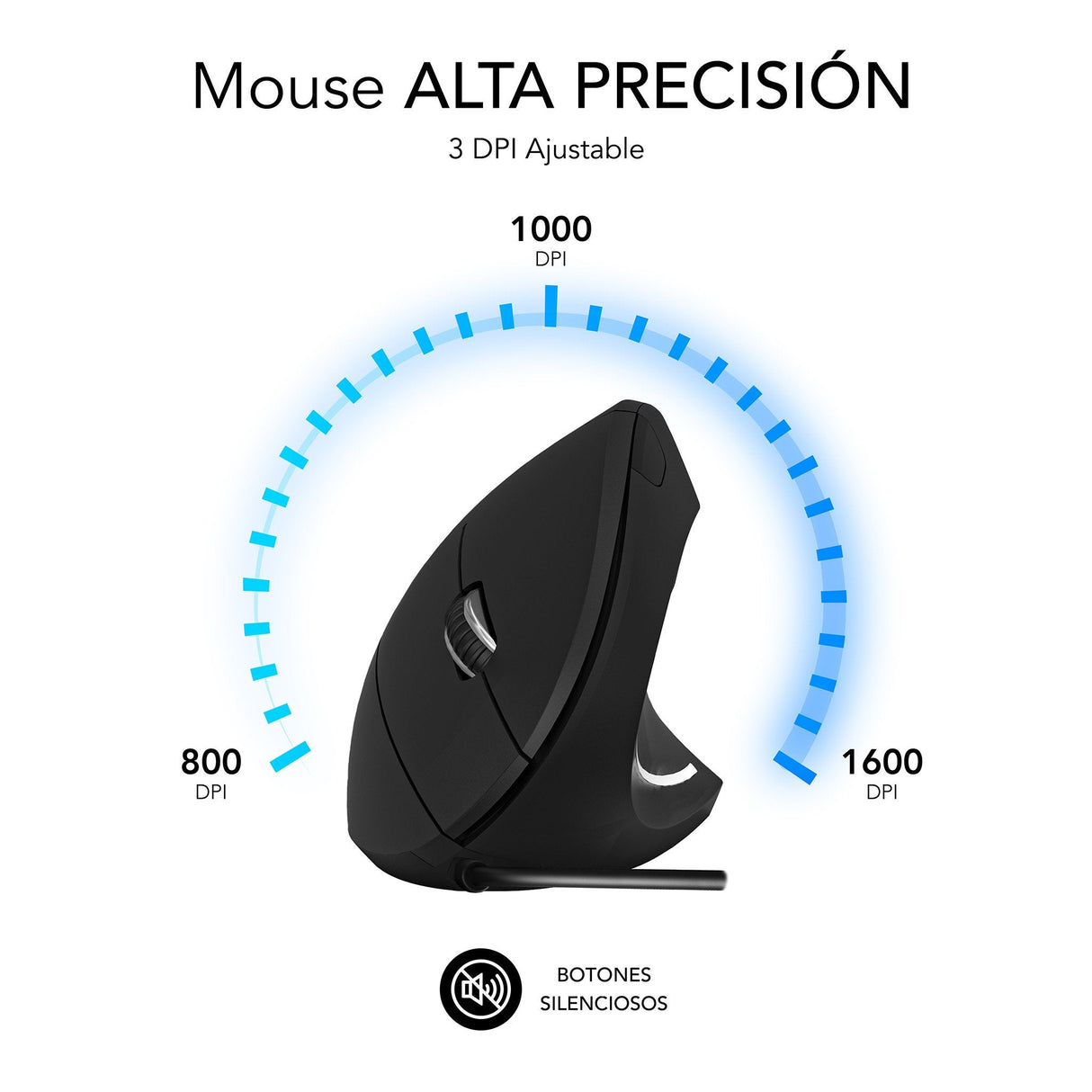 Subblim Glide Vertical Ergo Raton Vertical Usb 1600dpi - 5 Botones - Uso Diestro - Negro